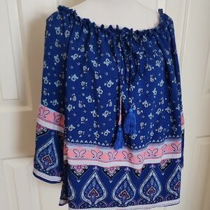 Blue Floral Off-Shoulder Women's Top